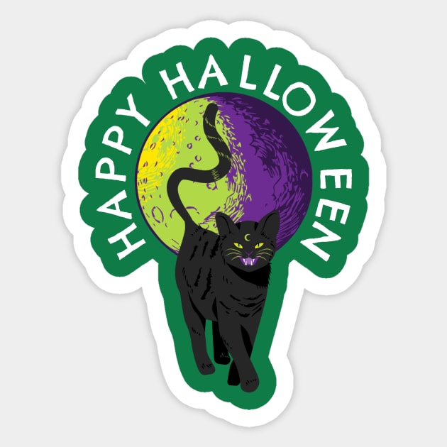 Happy Halloween Witches Black Cat Full Moon Sticker by PowderShot